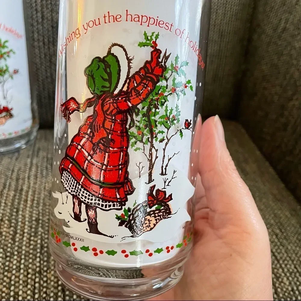 3 Vintage 1982 Holly Hobbie American Greetings Holiday Drinking Glasses Coca Col